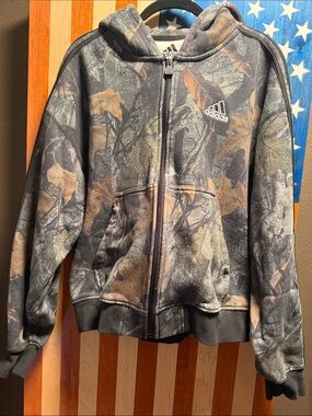 adidas Camo Zip Hoodie in Black, Brown & Gray